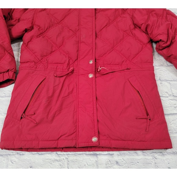 L.L. Bean Medium Red Burgundy Quilted Coat Puffer Jacket Goose Down Hooded M - Picture 4 of 16